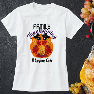 Family Thanksgiving Spying Cats Autumn Fall Cute T-Shirt
