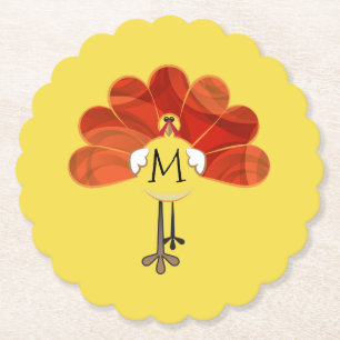 Family Thanksgiving Turkey Monogrammed Paper Coaster