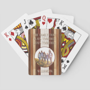 Family That Plays Rustic Wood Striped Personalised Playing Cards