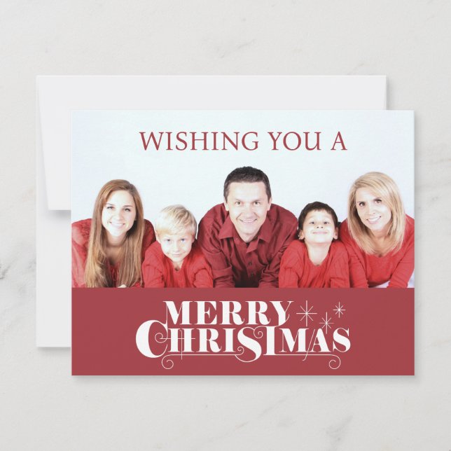 Family themed red Merry Christmas wish design Holiday Card (Front)