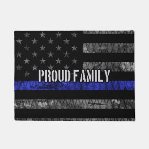 Family Thin Blue Line Distressed Flag Doormat