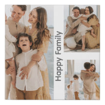 Family Three Photo Collage Faux Wrapped Canvas