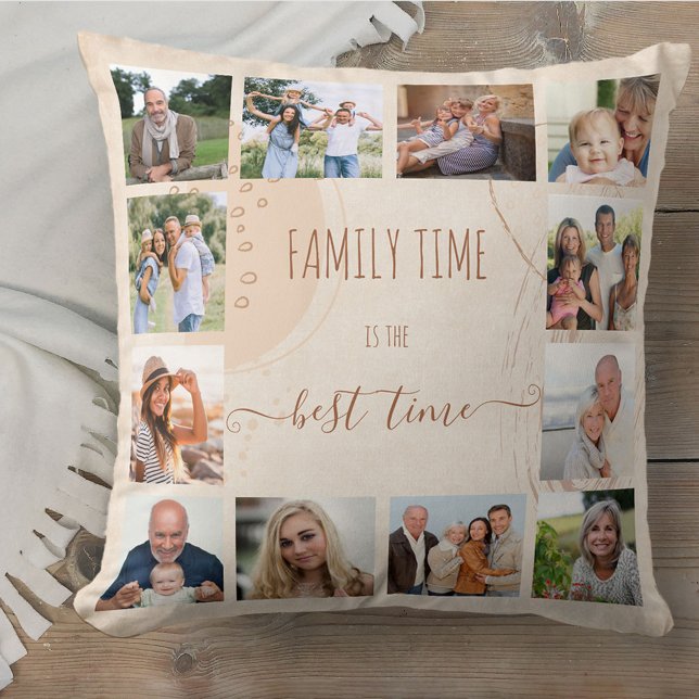 Family Time Organic Shapes Neutral 12 Square Photo Cushion (Creator Uploaded)