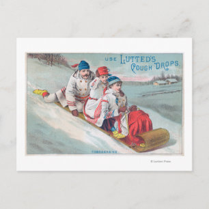 Family Tobogganing and Using Lutted Cough Postcard