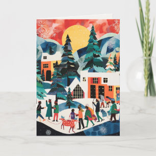 Family Togetherness in Abstract Winter Scenes Holiday Card