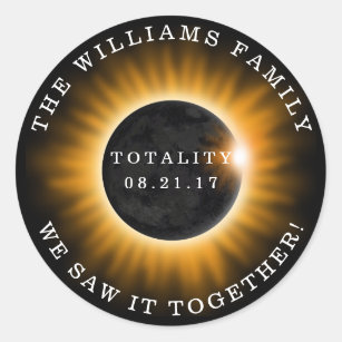 Family Totality Solar Eclipse Personalised Classic Round Sticker