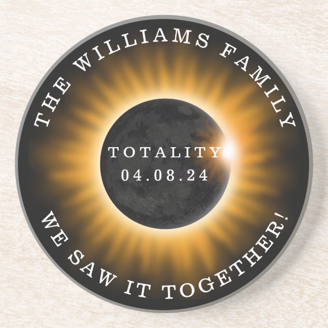 Family Totality Solar Eclipse Personalised Coaster (Front)