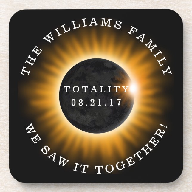 Family Totality Solar Eclipse Personalised Coaster (Front)