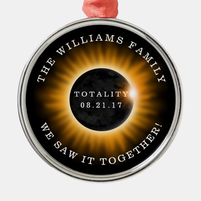 Family Totality Solar Eclipse Personalised Metal Tree Decoration (Front)