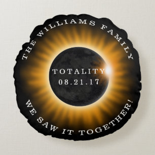 Family Totality Solar Eclipse Personalised Round Cushion