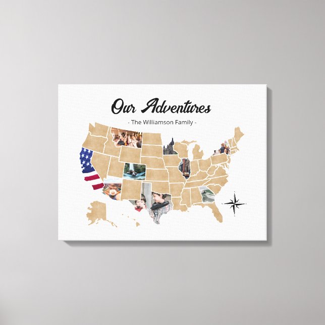 Family Travel Adventures Custom Photo Collage USA Canvas Print (Front)