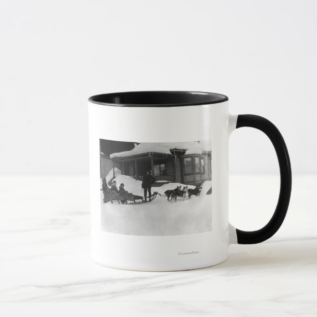 Family travelling by Dog Sled in Alaska Mug (Right)