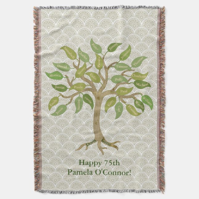 Family Tree 27 Leaf Throw Blanket (Front Vertical)