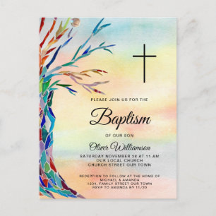 Family Tree Baptism Christening Invitation Postcard