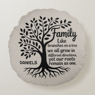Family Tree Black & Tan Personalized Round Cushion