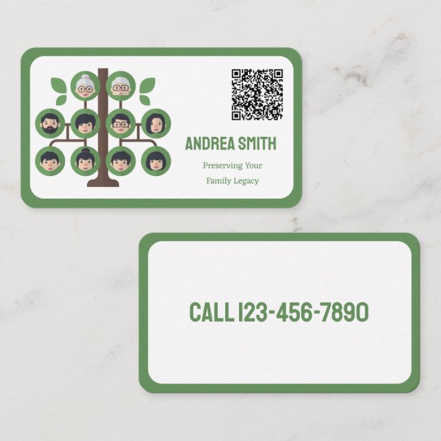 Family Tree Custom QR Code Business Card (Front/Back)