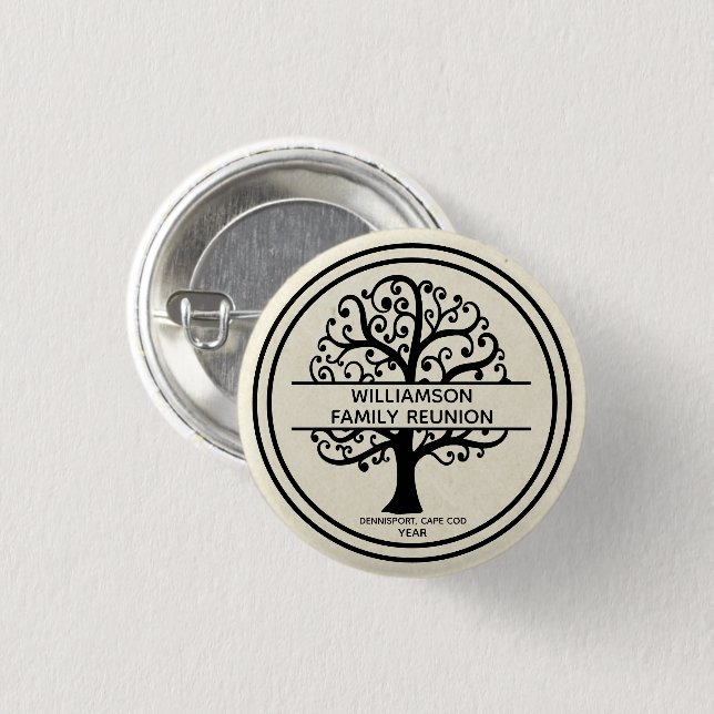Family Tree Family Reunion Black  Modern Drawing 3 Cm Round Badge (Front & Back)