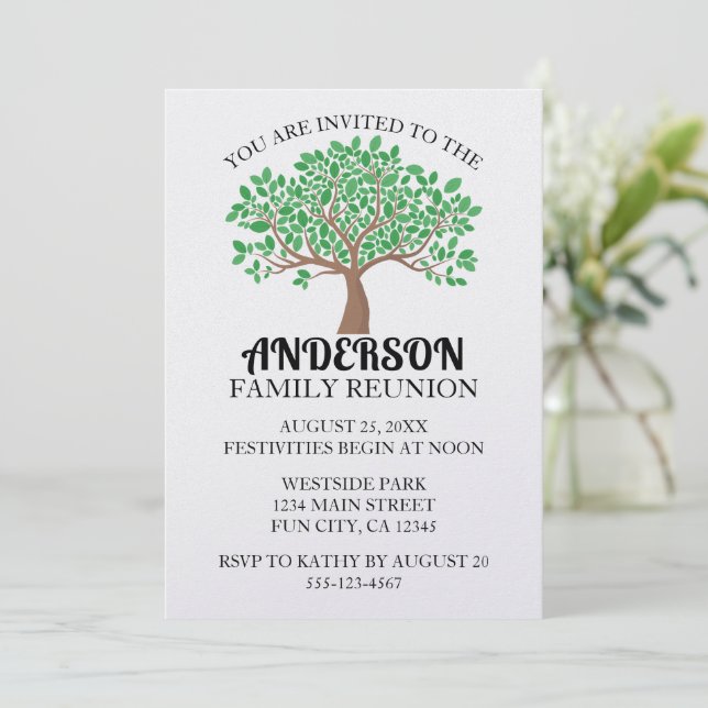 Family Tree Family Reunion Green Leaves Invitation (Standing Front)