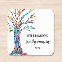 Family Tree Family Reunion Square Paper Coaster