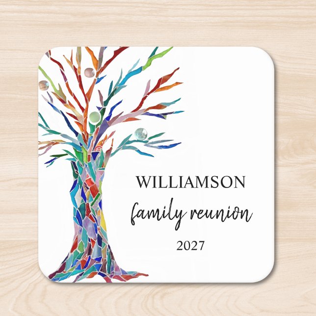 Family Tree Family Reunion Square Paper Coaster (Creator Uploaded)