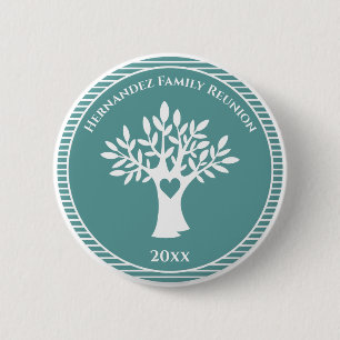 Family Tree Love Heart Family Reunion Blue Green 6 Cm Round Badge