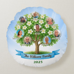 Family Tree Names Photo Memory Home Decor keepsake Round Cushion