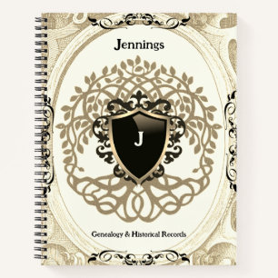 Family Tree of Life Ancestry Beige Black Name Notebook