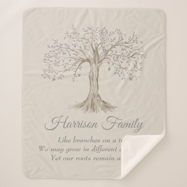 Family Tree Personalised Tan Sherpa Blanket (Front)