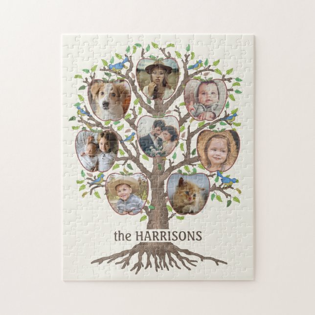 Family Tree Photo Collage 8 Pictures Name Lt Beige Jigsaw Puzzle (Vertical)