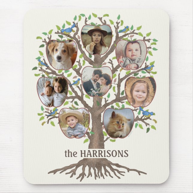 Family Tree Photo Collage 8 Pictures Name Lt Beige Mouse Mat (Front)