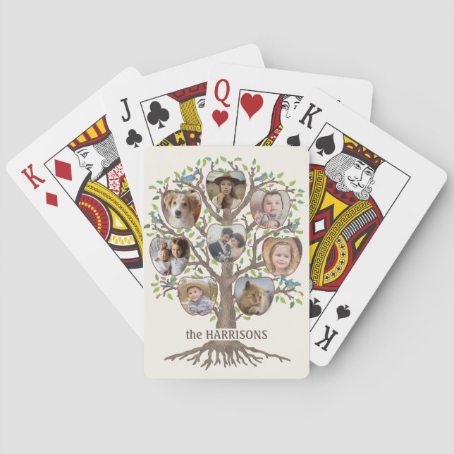 Family Tree Photo Collage 8 Pictures Name Lt Beige Playing Cards (Back)