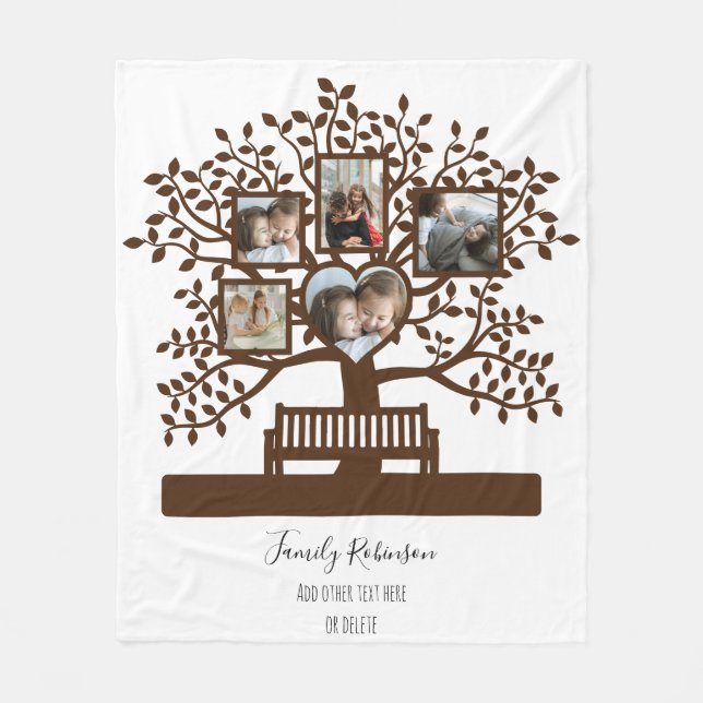 Family Tree Photo Collage Template Personalised Fleece Blanket (Front)