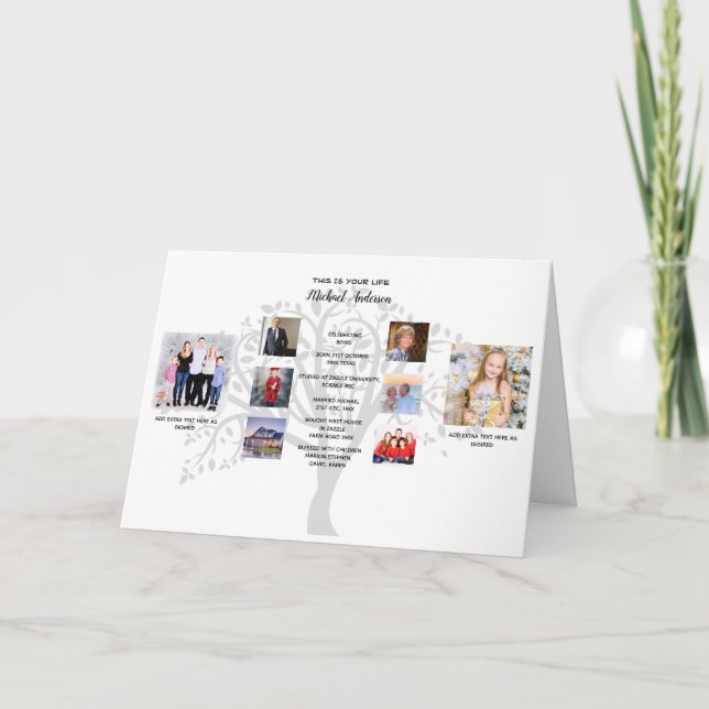 Family Tree Photo Collage with Milestones Birthday Card (Front)