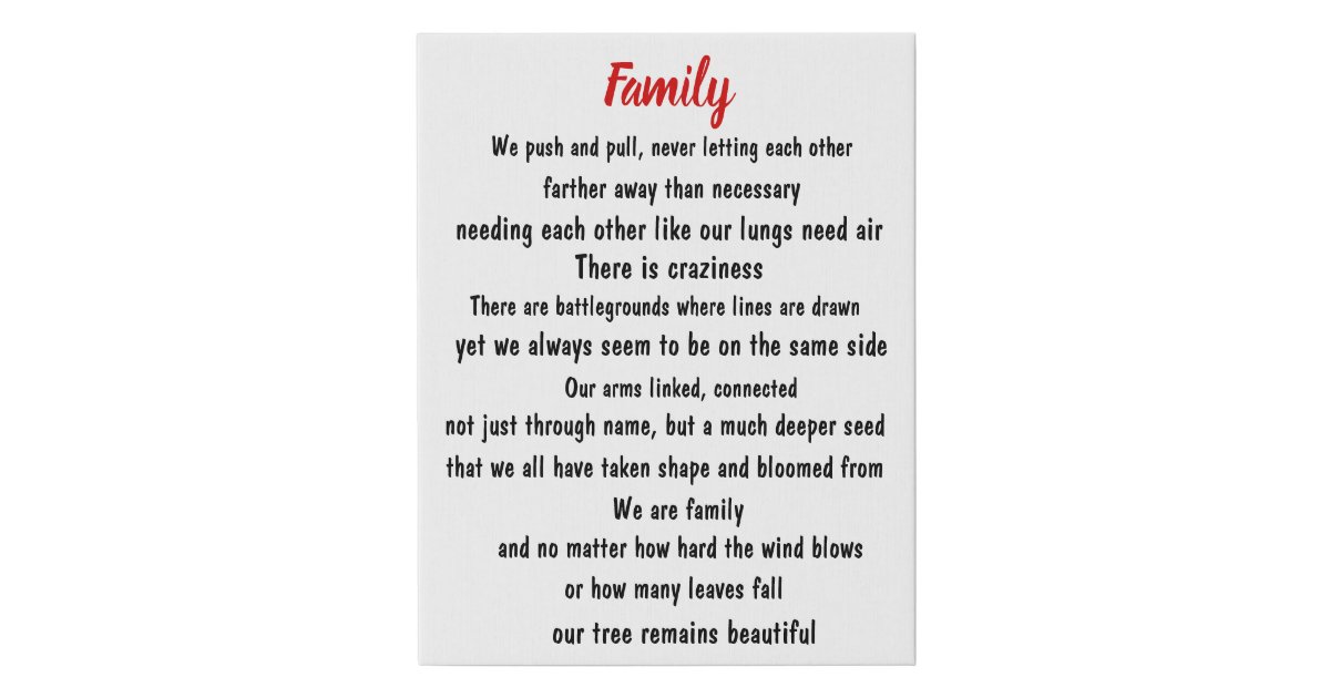 Family tree poem faux canvas print  Zazzle