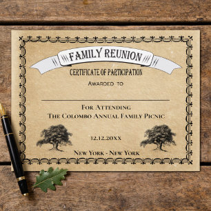 Family Tree Reunion Certificate of Participation 
