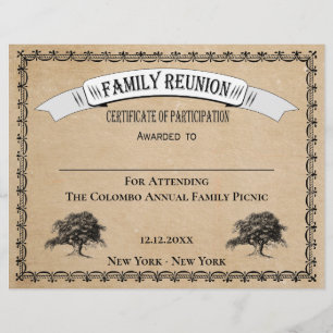Family Tree Reunion Certificate of Participation