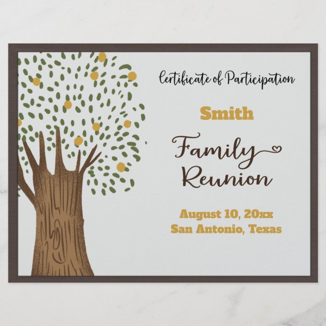 Family Tree Reunion Certificate of Participation (Front)