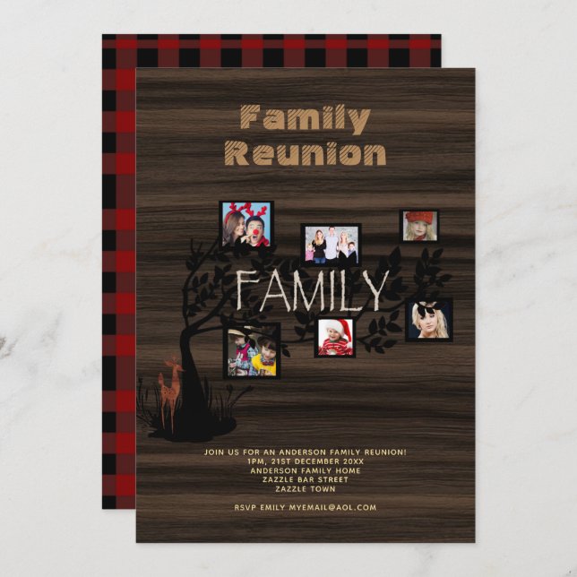 Family Tree REUNION Photo Collage Rustic Buffalo Invitation (Front/Back)