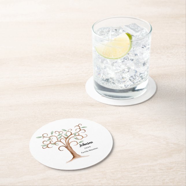 Family Tree Reunion Round Paper Coaster (Insitu)