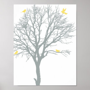 Family Tree with Yellow Birds Poster