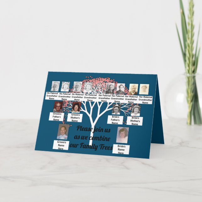Family Trees Photos Fractal Tree Pink Ocean Blue Card (Front)