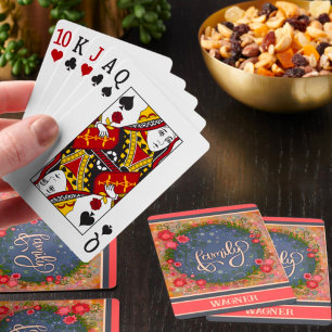 Family Trendy Modern Fun Floral Customised Name Playing Cards