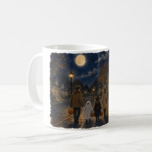 Family Trick or Treating Halloween Night Illustrat Coffee Mug