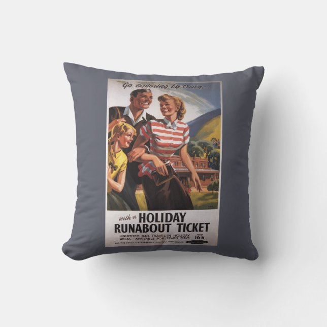 Family Trio on Holiday Runabout Savings Cushion (Front)