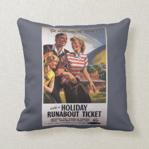 Family Trio on Holiday Runabout Savings Cushion