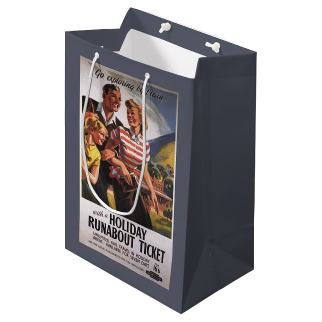 Family Trio on Holiday Runabout Savings Medium Gift Bag (Front Angled)