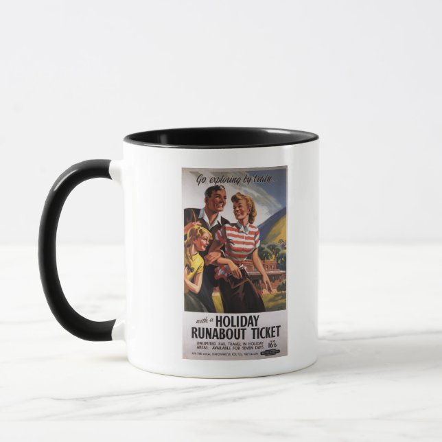 Family Trio on Holiday Runabout Savings Mug (Left)