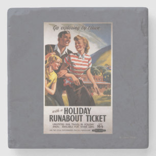Family Trio on Holiday Runabout Savings Stone Coaster