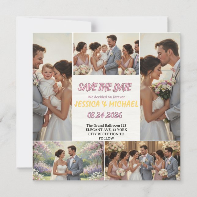 Family Trio Wedding Photo Collage Save the Date Magnetic Invitation (Front)