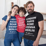 Family Trip to Europe Custom City List T-Shirt<br><div class="desc">Great gift for a family trip,  graduation trip,  first trip to Europe,  honeymoon.  Personalised t-shirt with your destination European cities - London,  Paris,  Rome,  Vienna,  Berlin.  Add them in order,  or make a bucket list.</div>